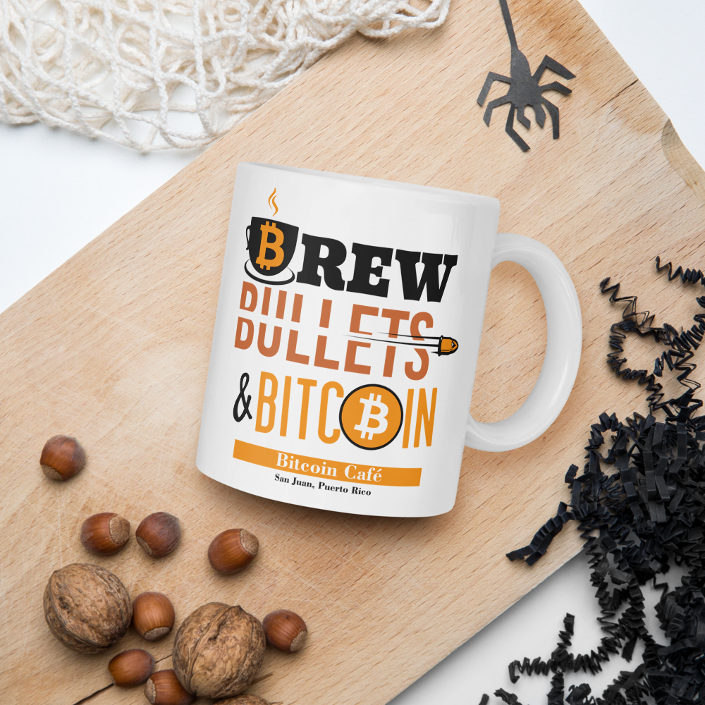 Brew Bullets & Bitcoin White Glossy Mug